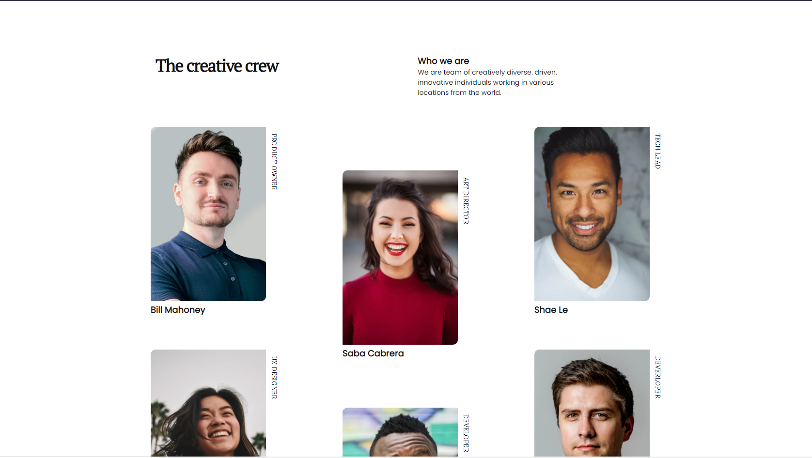 View of the team presentation page project.